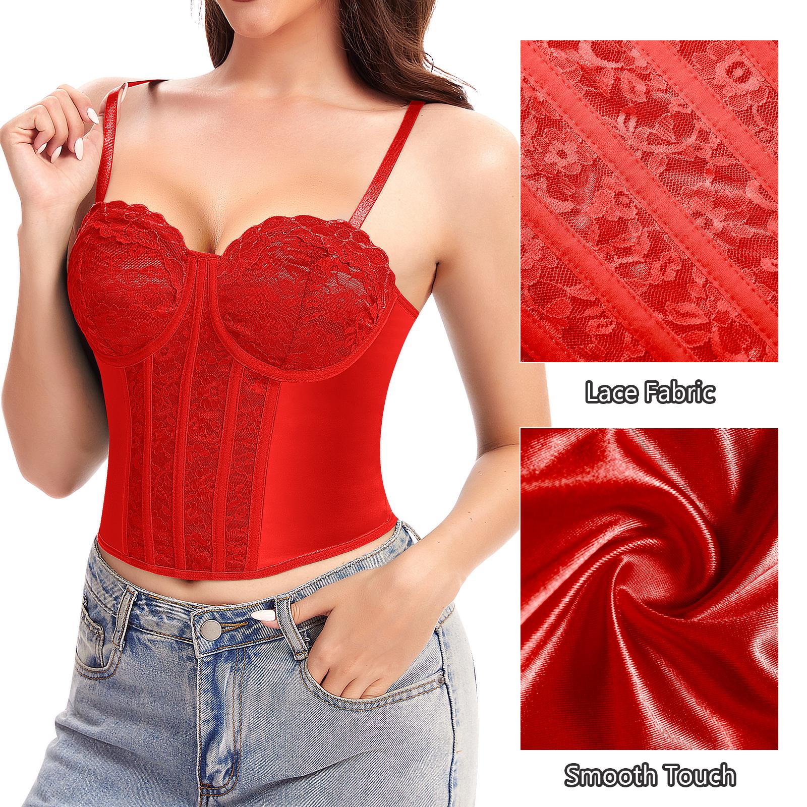 Werena Lace Corset Tops Underwire Camisole with Adjustable Straps & Back Hooks Shaping Waist Bustier Tops for Women Going Out Body Sculpting Compression Elegant