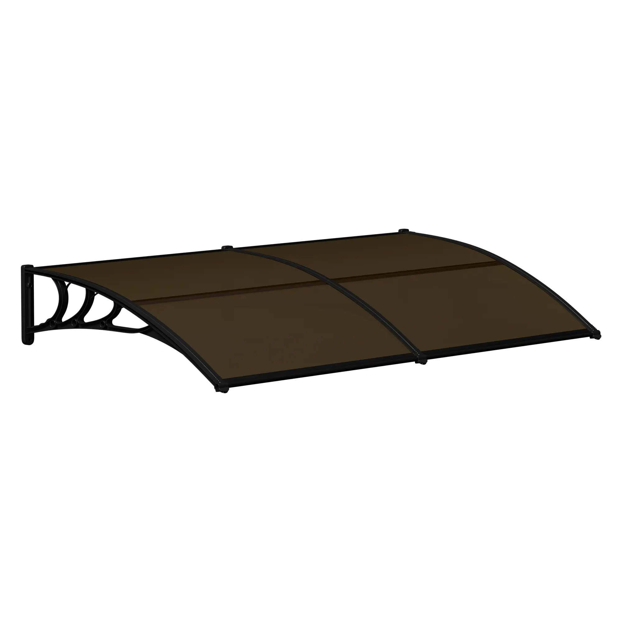 Aluminum Frame Canopy Window Awning Cover, 80x40in Wide Span, UV-Protective Durable Polycarbonate, Black Frame, Brown Cover, Rain Shield for Doors & Windows
