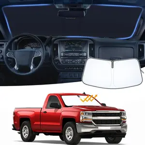 Foldable Front Window Windshield Sunshade Compatible with 2014 2015 2016 2017 2018 Chevy Silverado/GMC Sierra 1500 2500 3500HD Accessories Sun Heat UV Rays Protection Sun Shade Visor