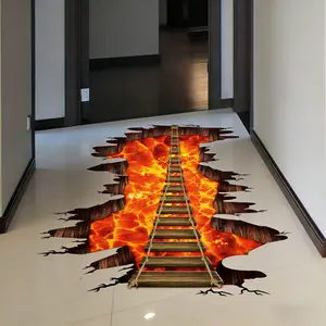 3D Stereo Space Wall Stickers Removable PVC Material Magical Floor Flame and Lava Wall Stickers Mural Wallpaper Art Decoration Suitable for Home Walls Ceilings Boys' Rooms Children's Bedrooms Kindergartens