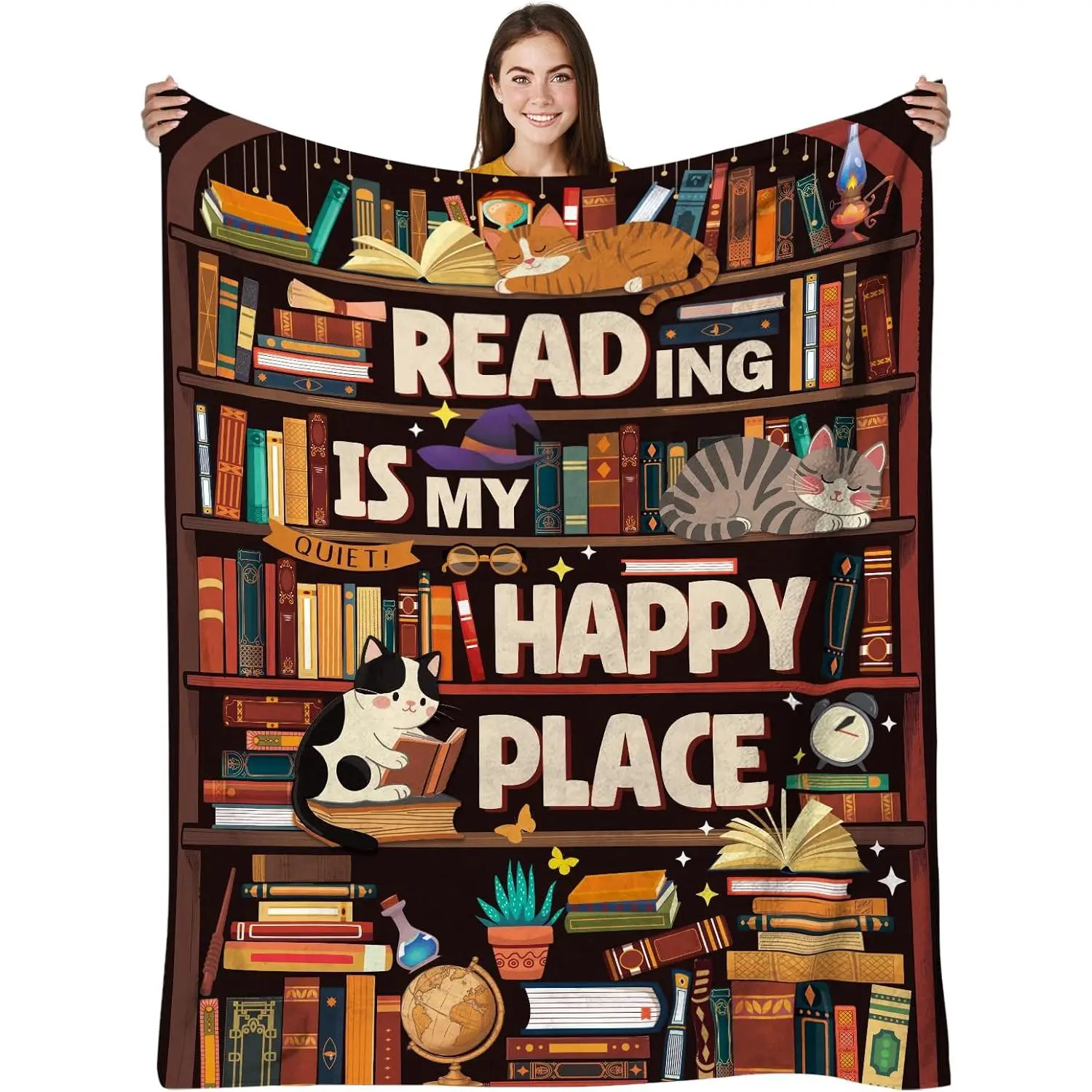 Book Lovers Gifts for Women, Librarian Gifts for Reader, Bookshelf Blanket Gifts for Reading Lover Bookish Reader, Gift on Christmas Birthday Graduation, Reading Blanket, 50"X60"
