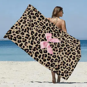 Leopard Print Pink Bow Beach Towel Stylish Swim Pool Bath Blanket for Women Summer Holiday Birthday Gift