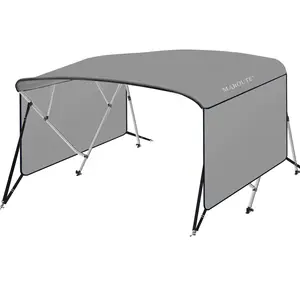 Garvee 4 Bow Boat Bimini Top with Adjustable Rear Support Poles, Waterproof Pontoon Canopy Sun Shade, Durable Bimini Cover for Fishing & Paddle Boats, Storage Boot Included