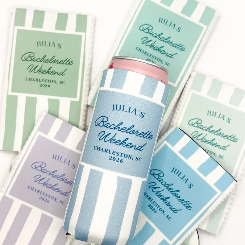 Personalized Coastal Bachelorette Can Cooler  Custom Can Cooler  Beach Bachelorette Party  Coastal Grandmother  Custom Party Favors