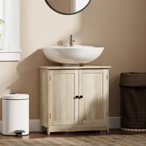 Bathroom Vanity Cabinet Under Sink with 2 Doors Adjustable Shelf Weathered Gray Oak U-Design Space-Saving MDF Build 33 lbs Capacity
