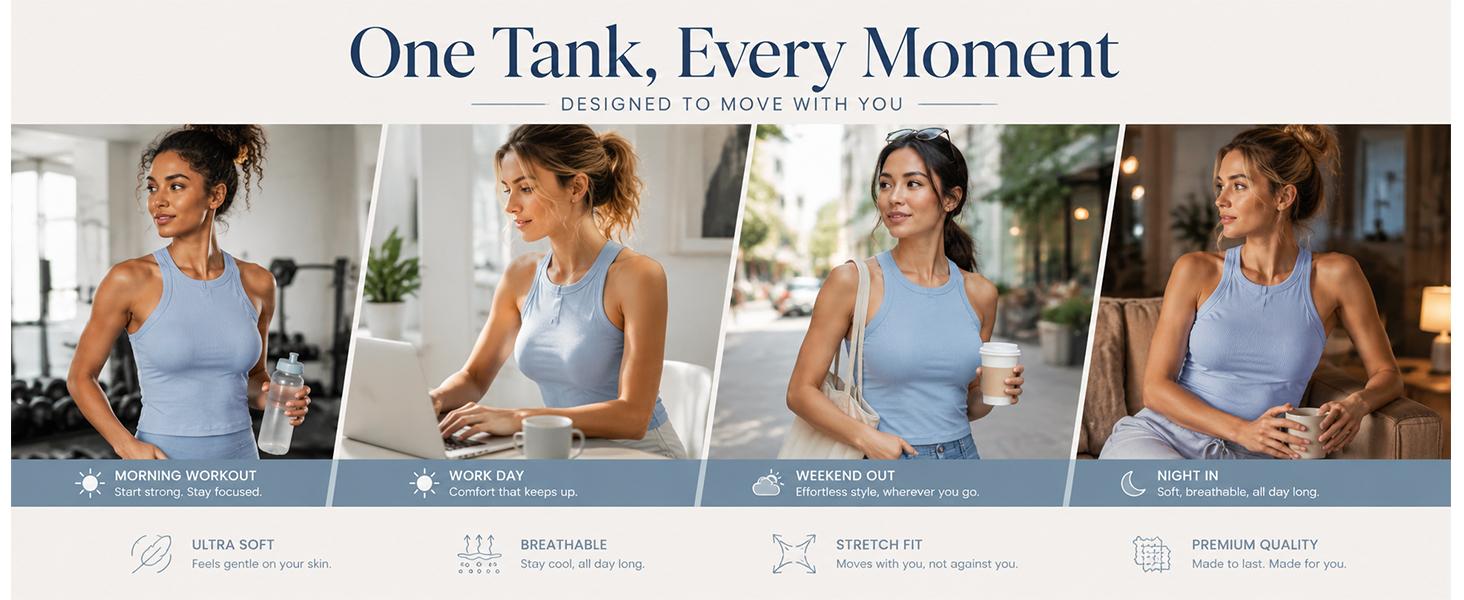 EssElegance Built in Bra Tank Top for Women | Ribbed Racerback Cropped Camisole with Removable Pads | Wireless Supportive Workout Yoga Top | Stretchy Athletic Basics Sleeveless Tee | Going Out Everyday Summer Essential Bra Cami Multi Color high elasticity