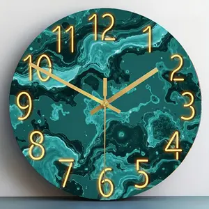 Acrylic wall clock, Fashion wall clock, with a modern style marble-patterned print design, featuring gold decorations. Suitable for home, office decoration. Applicable to living rooms, bedrooms, kitchens. Silent