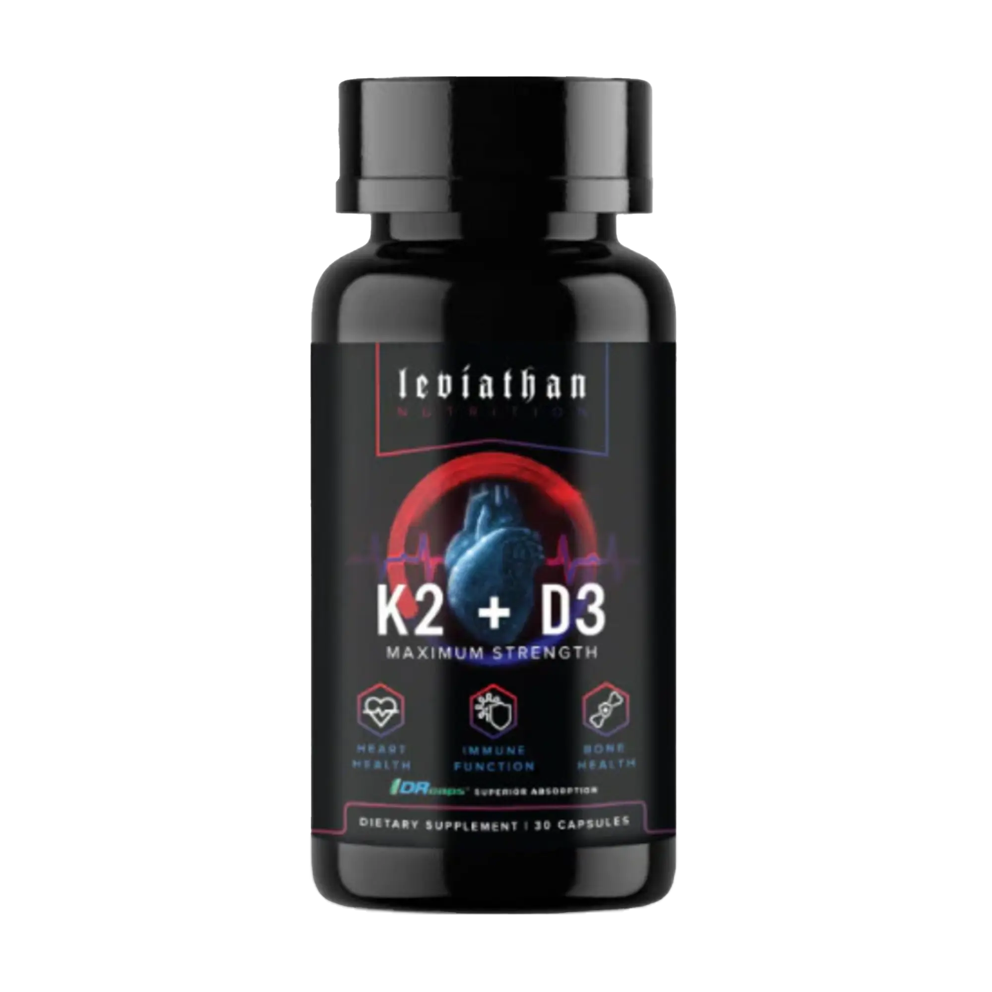 Leviathan Nutrition Vitamin D3 K2 2 in 1 Formula | Vitamin K2 (MK7) 360mcg + Vitamin D3 5000 IU Vegan Organic Extra Strength Vitamin Supplements - Support Heart, Teeth, Joint, and Bone Health