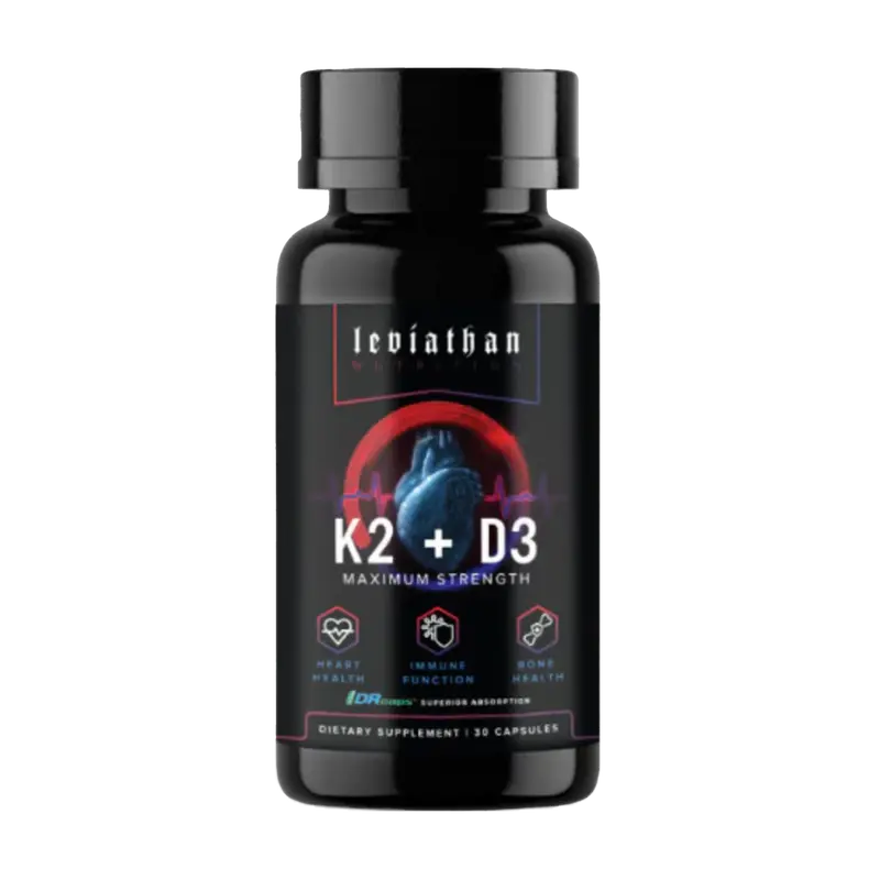Leviathan Nutrition Vitamin D3 K2 2 in 1 Formula | Vitamin K2 (MK7) 360mcg + Vitamin D3 5000 IU Vegan Organic Extra Strength Vitamin Supplements - Support Heart, Teeth, Joint, and Bone Health