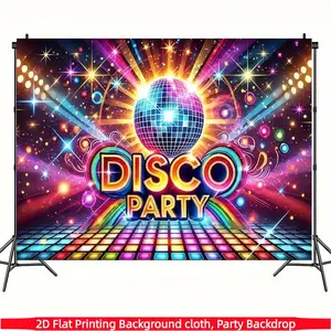 Vibrant Disco Party Background Banner - Colorful polyester photography background banner, sparkling disco ball and star design, suitable for indoor/outdoor decoration, birthday parties, holiday celebration supplies, holiday party decoration