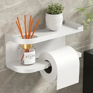 A Wall-Mounted Toilet Paper Holder That Requires No Drilling, Featuring a Storage Shelf And Drawer - a Space-Saving Solution for Bathroom Organization, Easy to Install | Modern Bathroom Decor Suitable for Homes And Hotel Bathrooms Toilet Rack