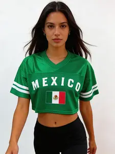 Mexico 2026 World Cup Printed Crop Top Jersey Loose | El Tri Fan Baby Tee | North America Game Day Outfit 2026 USA-Canada-Mexico World Cup | Y2K Game Day Streetwear