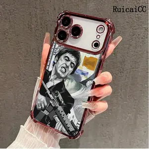 Compatible Phone Case  17 Pro Max 16 15 Plus Air 14 13 12 11 E Creative Scar Face Painted Pattern Transparent Full Coverage Four Corners Anti-Drop Casing Compatible With Galaxy 25