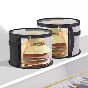 Stackable Round Hat Storage Bucket Organiser with Transparent Window, Flip-Top Access, Multi-Purpose Fabric Bag, Ideal for Beach and Travel