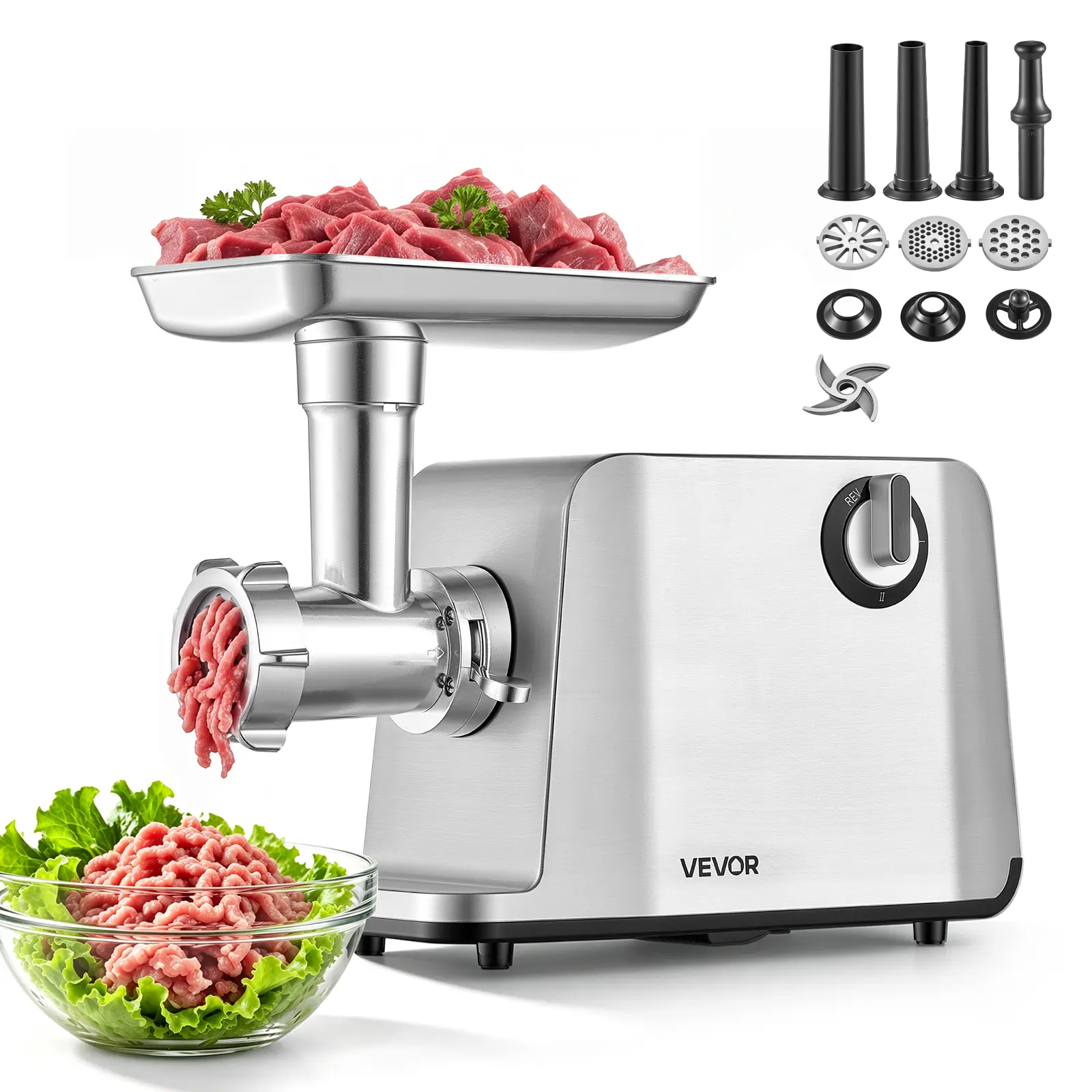 VEVOR Electric Meat Grinder, 3.3-6.6 Lbs/Min 1800W Max, #5 Home Meat Mincer, 2-Speed with 3 Grinding Plates, 3 Sausage Stuff Tubes & Kubbe Kit, 700W Die-Cast Aluminum Sausage Maker for Home Kitchens,techvibes