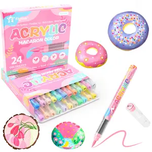 Acrylic Paint Markers,Macaron Series Set,Soft Brush Tip Water Based, Straight liquid Markers for Wood, Canvas, Rock Painting, Glass, Diy Crafts, Fabric Paint, Art Markers