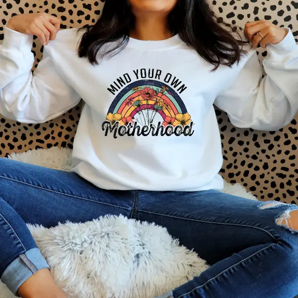Mind Your Own Motherhood Rainbow Sweater, Mind Your Own Motherhood Sweater, Motherhood Sweater, Retro Mom Sweater, Vintage Mom Sweater, Cute Sweater for Mom, Love Being a Mom Sweater