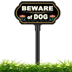 Beware of Dog Sign with Stake, 10x5 Inch Aluminum UV Printed Sign with Protective Plastic Cover, 37 Inch Adjustable Height ABS Pole & Ground Stake, Weatherproof Fade Resistant Warning Dog Sign for House Front Yard Lawn