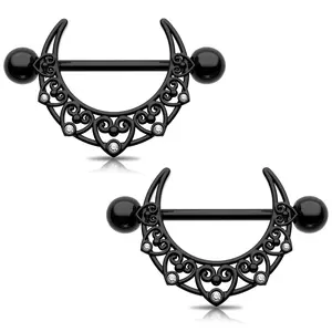 Black Nipple Rings Moon Nipple Piercing Jewelry for Women Stainless Steel 316L Heart Nipple Barbell Nipple Jewelry Body Piercing Jewelry