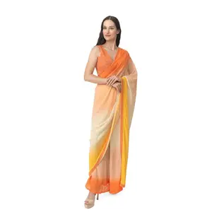 Shaded Pre-Draped Saree with Hand Embroidered Blouse