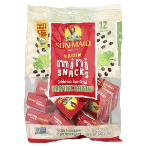 Sun-Maid California Sun-Dried Organic Raisin Mini-Snacks, 12 Boxes, 0.5 oz Each