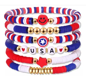 4th of July Outfits for Women - 6 Pack Patriotic Bracelets | Fourth of July Decorations Accessories Shirts for Memorial Day Decorations - 250 Anniversary America Merchandise USA for Women