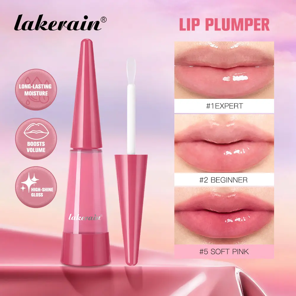 Lakerain Lip Plumper Lip Volumizer with Hyaluronic Acid, Moisturizing Lip Gloss, Instant Fullness, Glossy & Radiant Finish, Long-Lasting Moisture, Boosts volume for fuller-looking lips, Hydrating Formula, 6 Shades for All Skin Tone, Cosmetics