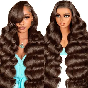 MIRELLE 13x6 Synthetic Brown Lace Front Wigs for Women HD Transparent Body Wave Lace Frontal Wig Pre-Plucked with Baby Hair Heat Resistant Fiber 30 Inches 220 Density #4