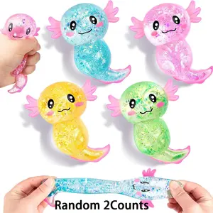 2count Axolotl Squishy Stress Relief Toy, Glitter Fidget Toys for Kids, Youth, Adults, Anxiety Relief, Party Favors, Blue Color