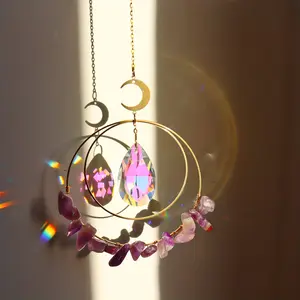 1pc, Exquisite Crystal Sun Catcher Hoop - Natural Raw Stone Crushed Stone Amethyst Powder Crystal for Window Garden Decoration - Indoor Pendant Crystal Home Decor Wall Decor with Sparkling Accents