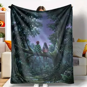 Moonlit Forest Companions Flannel Blanket, Starry Night Tree Branch Woodland Print, Soft Warm Lightweight Cozy Throw for Sofa, Bedroom, Camping, Dorm, Travel, Birthday Gift