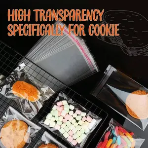 200 Transparent Self-Sealing Glass Paper Bags, 4x6 Inch Cookie Bags, Reusable Glass Paper Packaging Bags for Baking Supplies