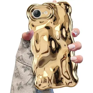 Water Shell Protective Case for iPhone 16e – 3D Ripple Wave Design, Chrome Gold & Silver Aesthetic Cover for Women & Girls