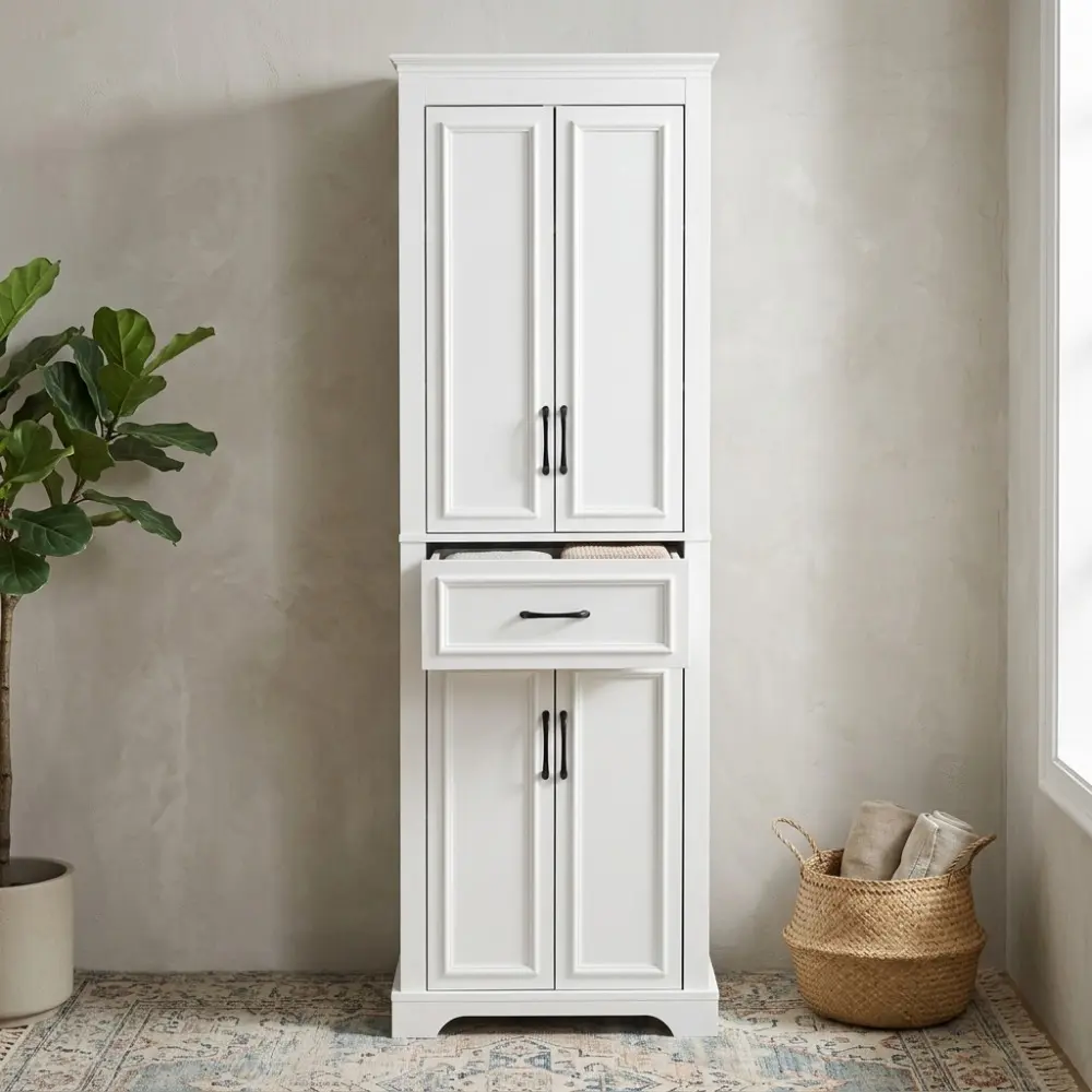Littleox 70.8" Freestanding Bathroom Vanity, Modern Elegant Design, 4 Doors & 1 Drawer, Space-Saving Storage with Adjustable Shelves, Damping Hinge Doors, Durable Painted Finish
