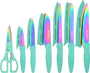 Kitchen 13-Piece Blue Non-Stick Stainless Steel Knives Set with Stylish Handles, Boxed