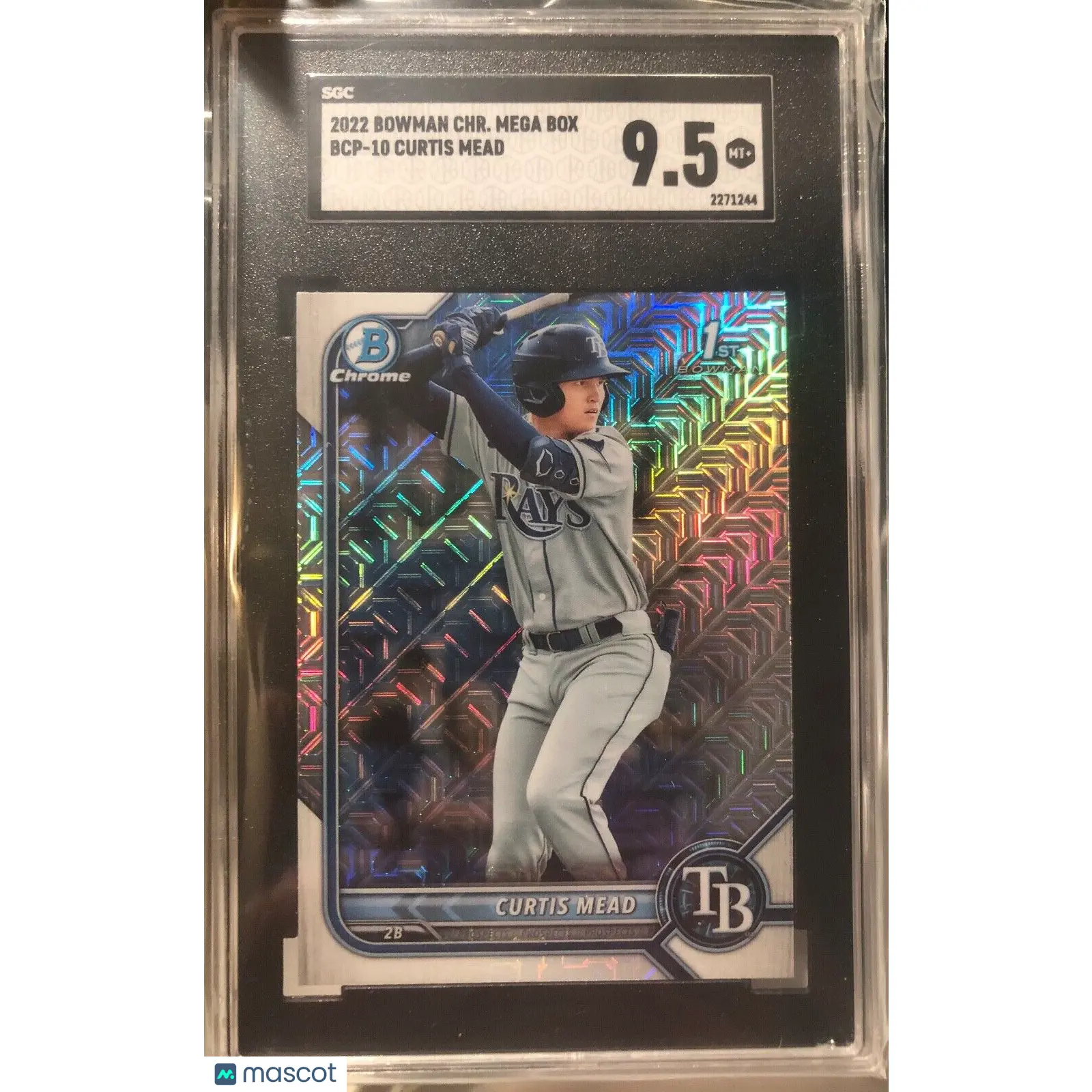 Curtis Mead SGC 2022 Bowman Chrome 1st Mega Box Refractor SP 9.5 MINT TB Rays