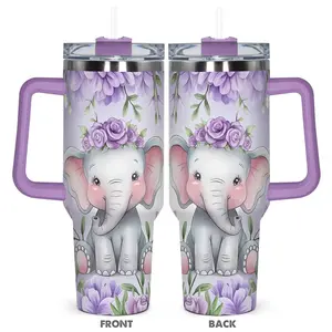 Cute Cartoon Elephant Pattern Tumbler, 40oz Insulated Tumbler with Lid, Reusable Tumbler, Insulated Travel Drinkware, Durable Stainless Steel Thermal Drinking Cup for Home Office School, Gift for Elephant Lover, Drinkware