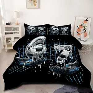 2/3Pcs 67 Soccer Themed Digital Print Comforter Set, Streetwear Style Football Bedding Set, Graffiti Melting Soccer Ball & Goalkeeper Gloves Print Bed Linen, Soft Quilt for Bedroom, Perfect for Soccer Fans, Sports Lovers. 1 or 2 Pillowcase No Pillow Core