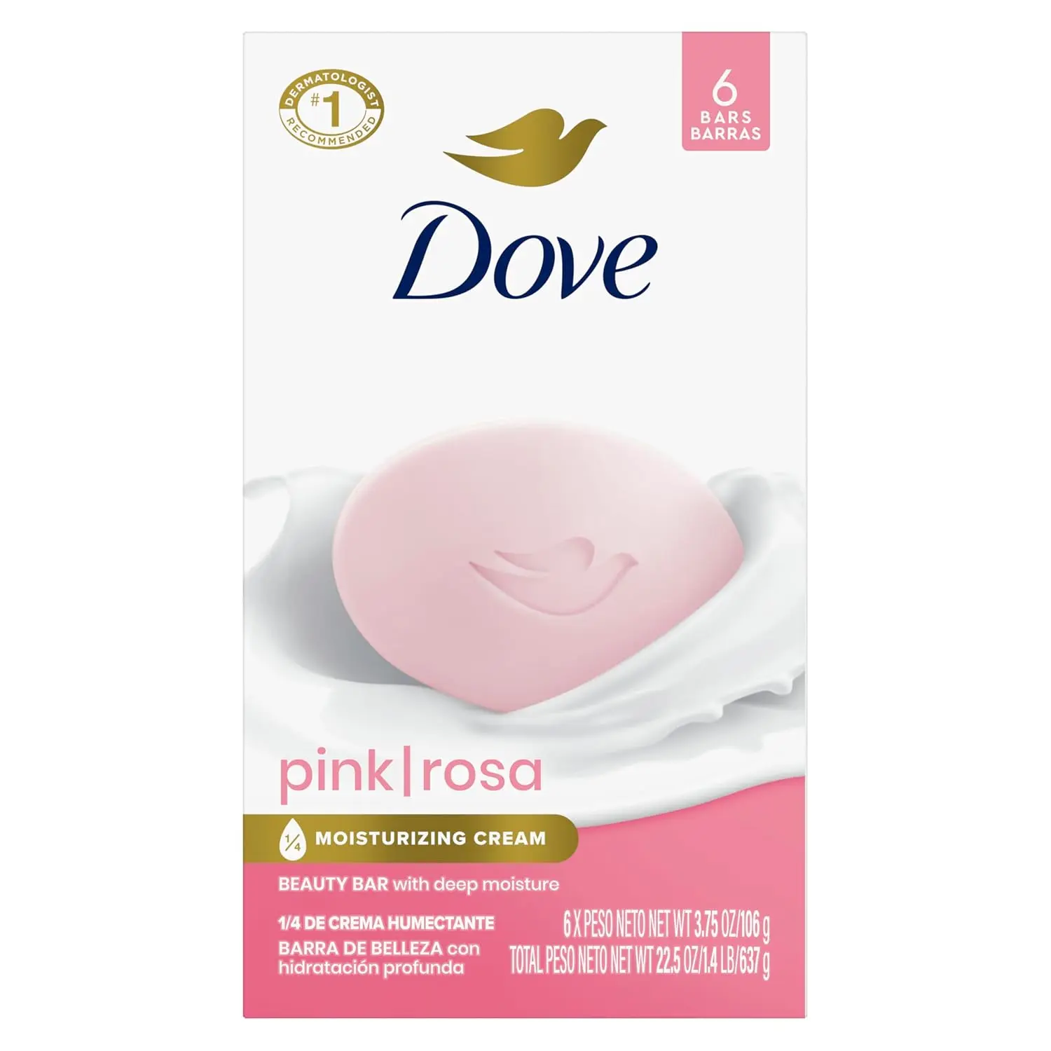 Dove Beauty Bar Body Care Gentle Cleanser, Pink Rosa Multi-Pack (6 Bars, 3.75 oz Each) - Cleans & Moisturizing for Soft, Smooth Skin