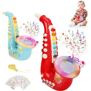 Toy Saxophone for Kids 8 Note Plastic with Music Portable Musical Instruments Toys Children Saxophone Early Educational Toy for Kids Baby Boys Girls (Red)