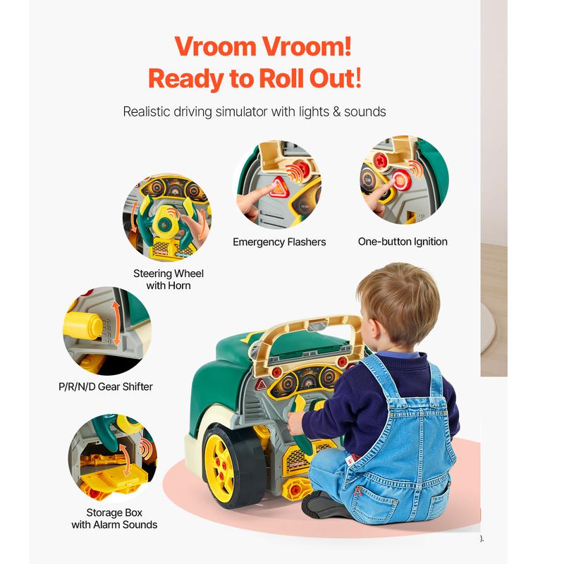 VEVOR Engine Toy, TikTokShopBlackFriday, 60 Pieces, Kids Mechanic Car Repair Set with Removable Parts, Lights and Sounds, Steering Wheel and Horn, Kids Mechanic Workshop Set for Toddler Ages 3 Years and Up, Green