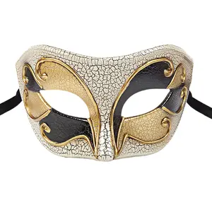 Men's Venetian Masquerade Mask: Cracked Half Face Costume Masks with Elastic Band for Halloween Party Cosplay