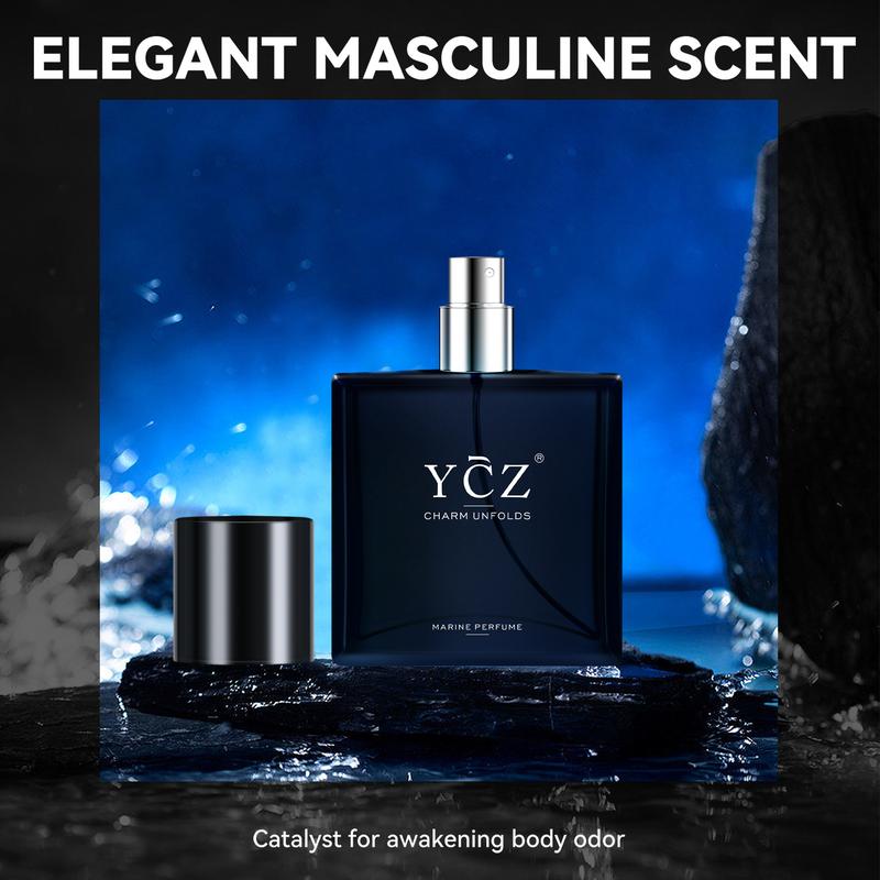 YCZ Midnight Marine Perfume EDP 50ml Sweet Elegant Fragrance for Men's Cologne Gift with Jasmine Lemon & Patchouli Notes Long Lasting Scent Aromatic Amberwood Charm Unfolds
