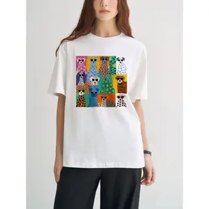 SHEIN LUNE Plussize Women’s Round Neck Cute Colorful Cartoon Dog Print Graphic T-Shirt, Casual Summer Clothes, Women’s Casual Top