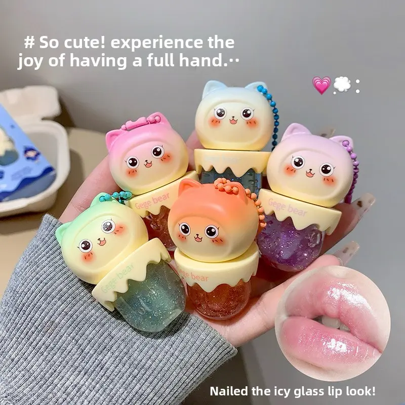Gege bear 5-Piece Sweet Fruit Lip Oil Set - Moisturizing Lip Treatment to Reduce Lip Lines, Hydrating Lip Rehab Serum for Dry Lips in Fall/Winter