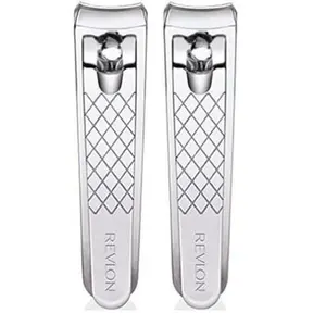 Revlon Compact Nail Clipper Silver Pack of 2 Portable Lever Action Blades for Safe Easy Trimming Ideal for Travel and On-the-Go Use with Foldaway File