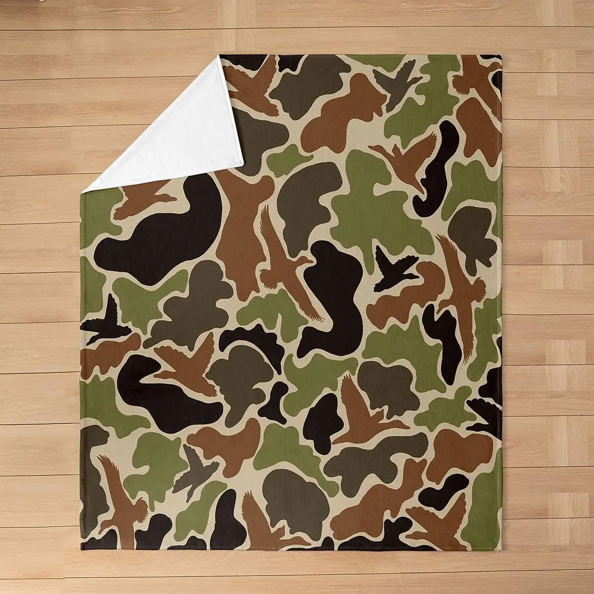 Duck Hunter Green Camouflage Hunting Plush Throw Blanket,Baby Kids Black Brown Flannel Fleece Blanket for Sofa Couch Boys Teens Camo Army All Season,Bed Blanket Wild Room Decor