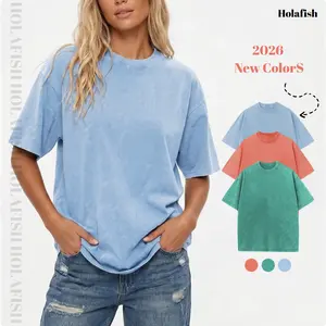 [New Arrivals!] Holafish 2026 New Colors Unisex Acid Washed Oversized T-Shirt Crew Neck Half Short Sleeve Summer Top Casual Loose Fit Solid Streetwear Comfortable Tees Basic Womenswear Shortsleeve Tshirt