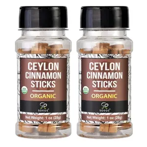 Soeos Ceylon Cinnamon Sticks 1 oz (28g) Pack of 2, Organic Cinnamon Sticks, Real Cinnamon farmed in Sri Lanka, Non-GMO, Cinnamon for Coffee, Baking, Cooking and Beverages