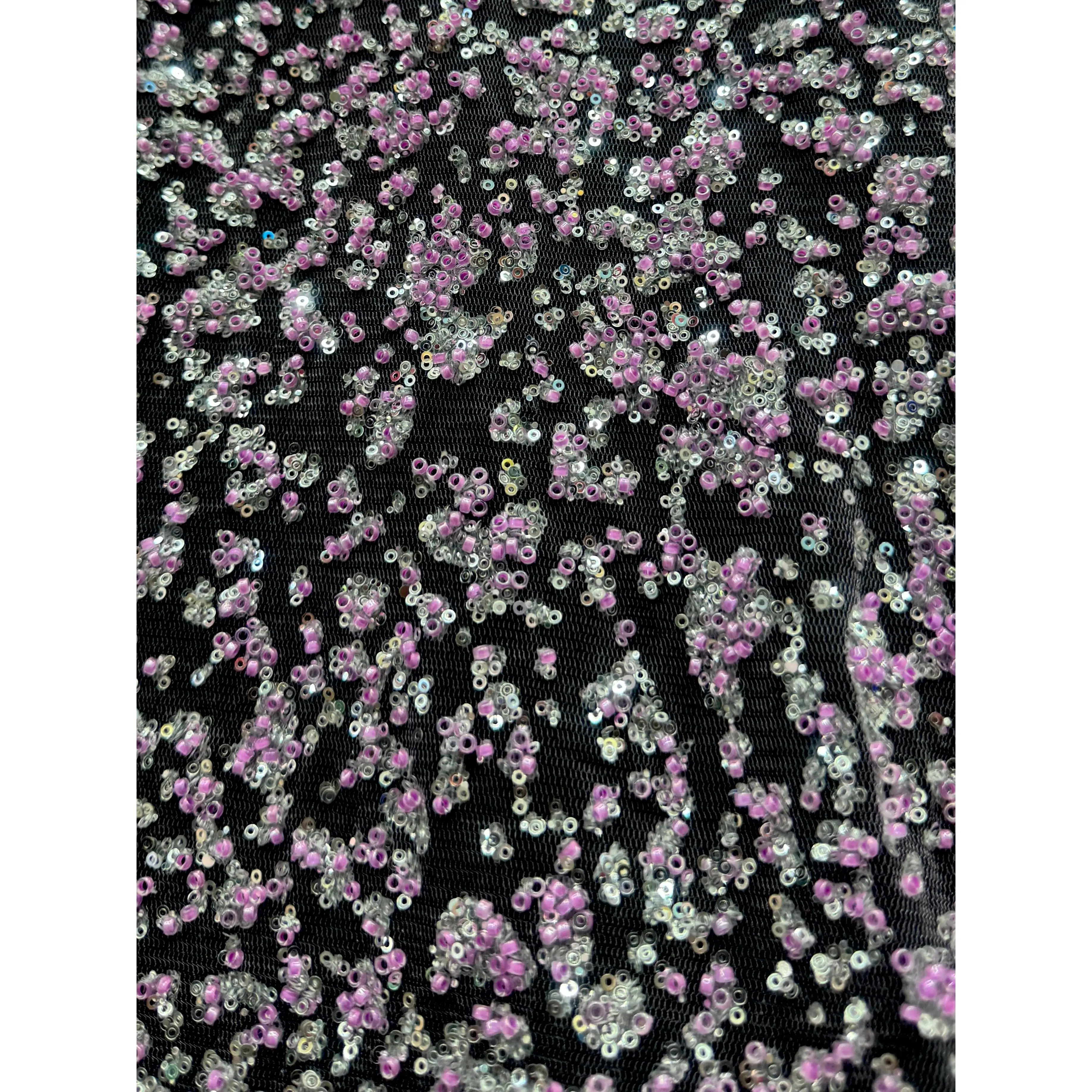 Lilac-Silver Beaded Sequin Lace